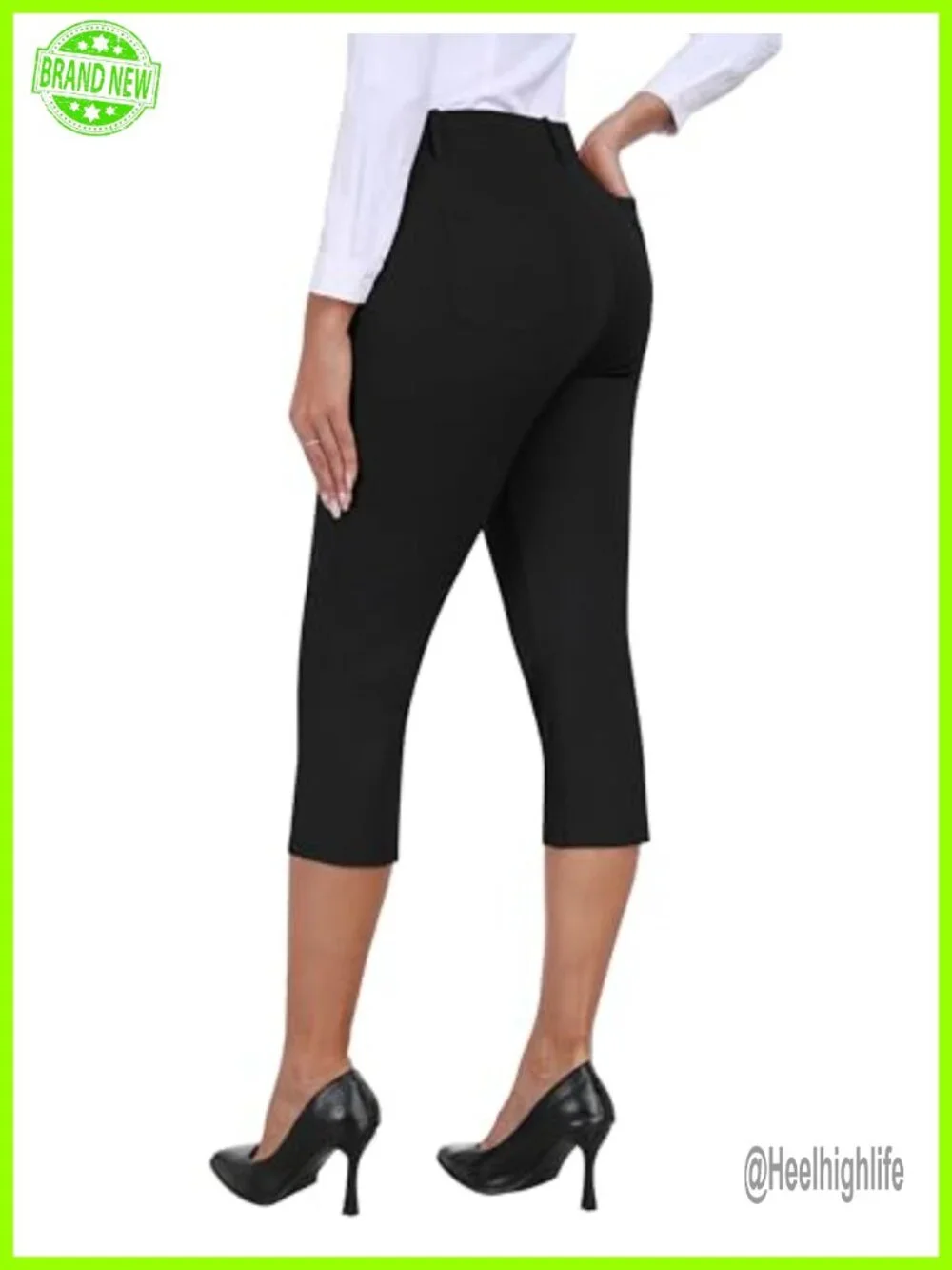 Stretch Capri Pants with Pockets Pull On Elastic Waist
